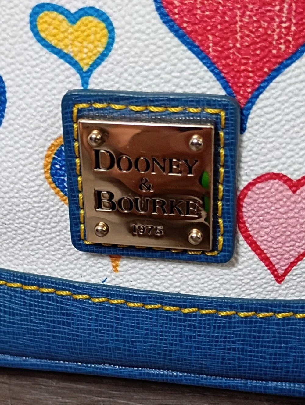 Dooney & Bourke Vintage Y2K White Blue Multicolor Hearts Leather Small Satchel